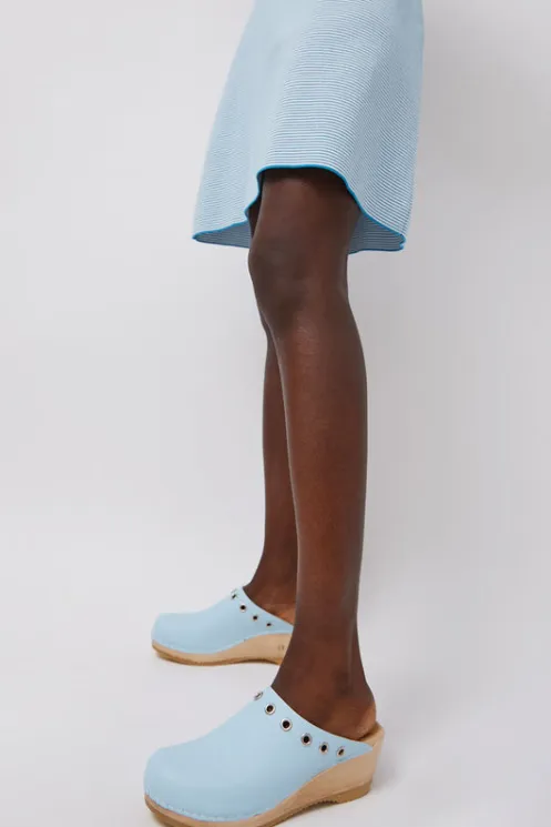 No.6 Store Sale Clogs | Collections | Bella Clog on Mid Wedge in Light Blue with Eyelets