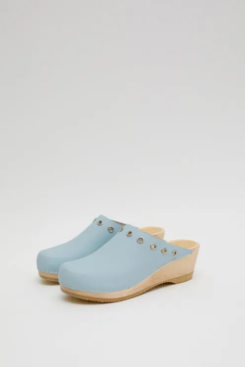 No.6 Store Sale Clogs | Collections | Bella Clog on Mid Wedge in Light Blue with Eyelets