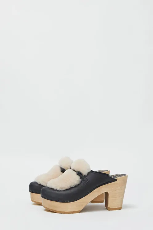No.6 Store Collections | Clog Sandals And Shoes | Billie Fur Clog on Platform in Indigo and Bone