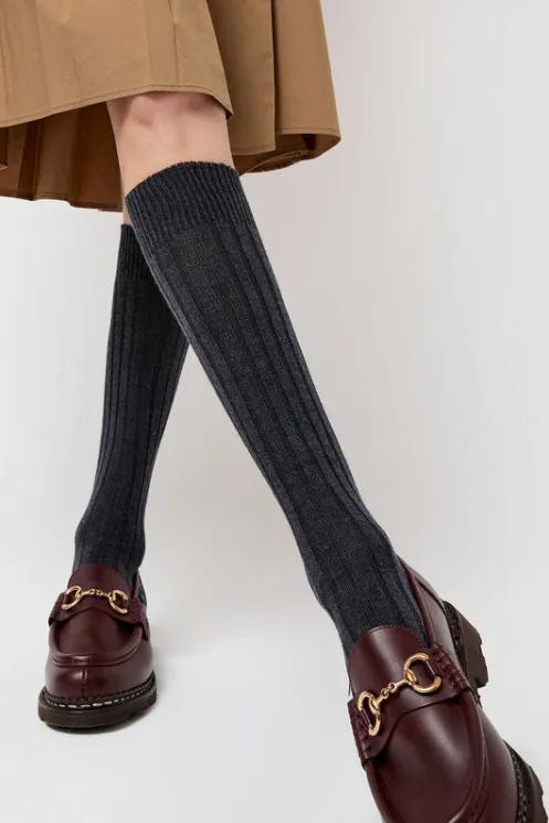 No.6 Store Collections | Socks & Tights | College Wool Ribbed Socks in Charcoal