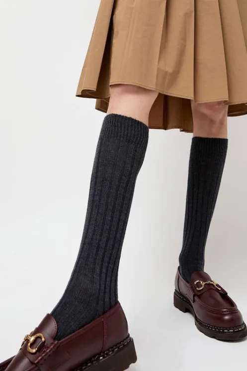 No.6 Store Collections | Socks & Tights | College Wool Ribbed Socks in Charcoal