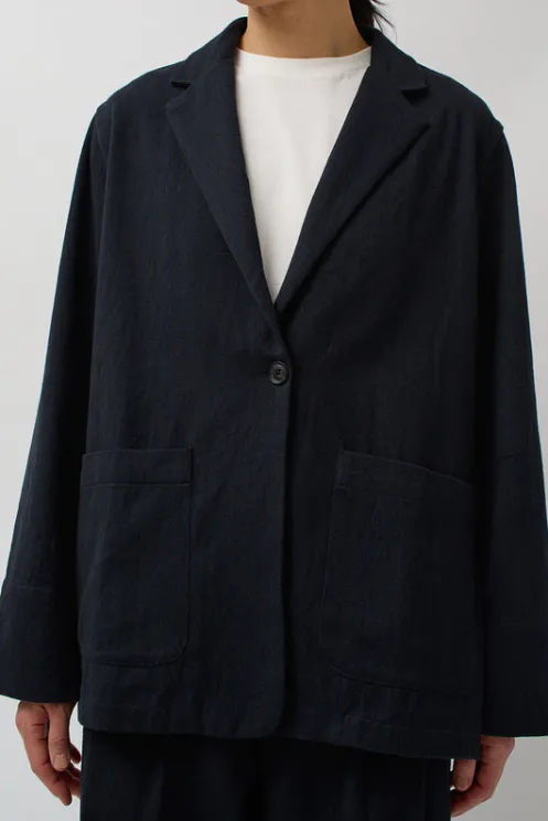 No.6 Store Collections | Jackets & Outerwear | Drapey Blazer in Black Warp and Indigo Weft