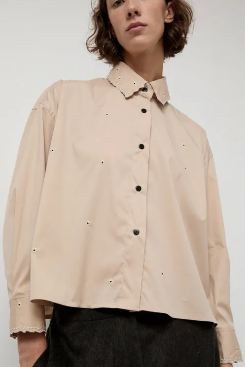 No.6 Store Tops | Clothing | Embroidery Shirt in Beige