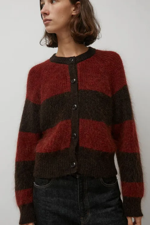 No.6 Store Clothing | Sweaters | Foxtail Stripe Cardigan in Red Brown