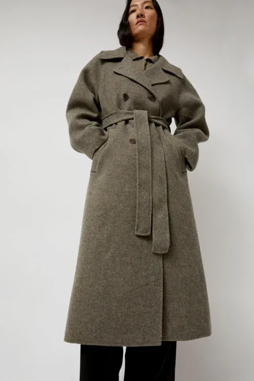 No.6 Store Jackets & Outerwear | Clothing | Handmade Long Wool Coat in Khaki Gray