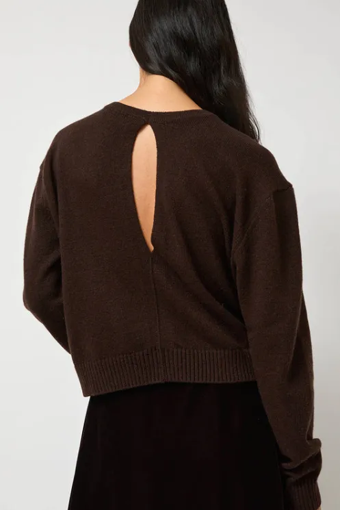 No.6 Store Sweaters | Clothing | Lambswool Two Holes Solid Pullover in Brown