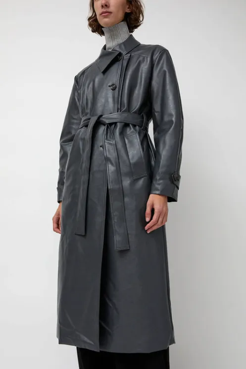 No.6 Store Jackets & Outerwear | Clothing | Leather Scarf Trench in Charcoal