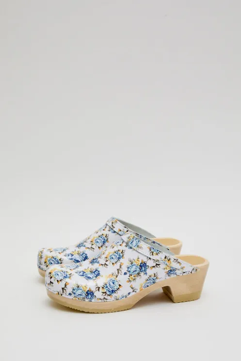 No.6 Store Sale Clogs | Collections | Old School Clog on Mid Heel in Blue Rose Patent