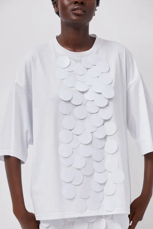 No.6 Store Tops | Clothing | Oversized T-Shirt with Sequins in White