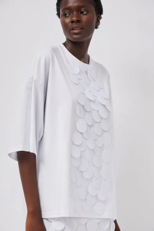 No.6 Store Tops | Clothing | Oversized T-Shirt with Sequins in White