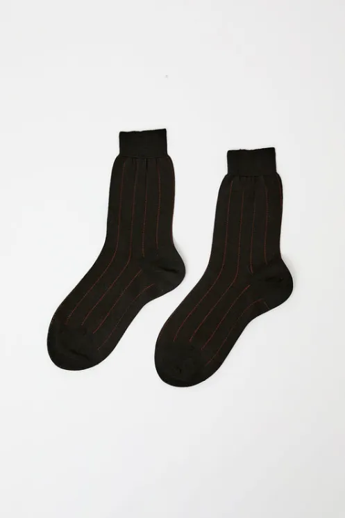 No.6 Store Collections | Socks & Tights | Pinstripe Viscose Socks in Dark Brown