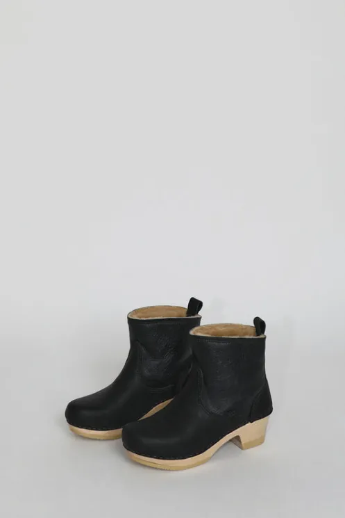 No.6 Store Collections | Clog Boots | 5" Pull On Shearling Clog Boot on Mid Heel in Ink Aviator
