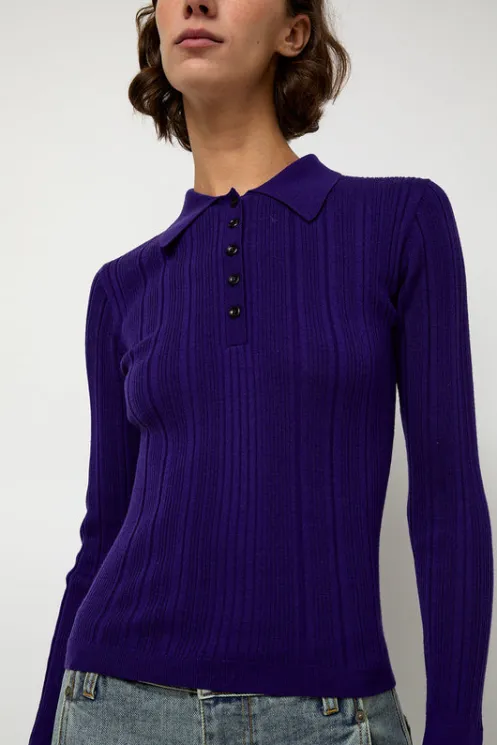 No.6 Store Collections | Sweaters | Ribbed Knit Polo in Grape