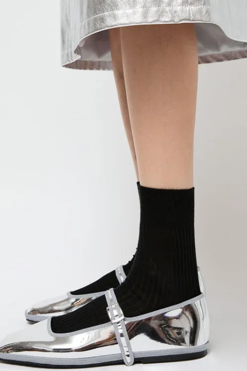 No.6 Store Collections | Socks & Tights | Ribbed Mid Calf Bio Cotton Socks in Nero
