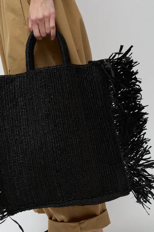 No.6 Store Bags | Accessories | Straight Fringe Square Bag in Black