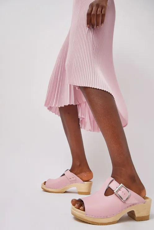 No.6 Store Sale Clogs | Collections | T Strap Clog on Mid Heel in Light Pink