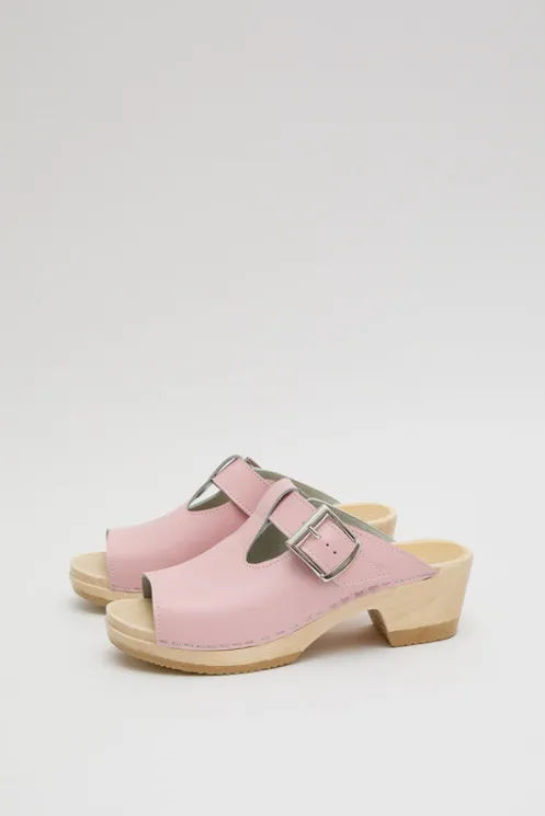 No.6 Store Sale Clogs | Collections | T Strap Clog on Mid Heel in Light Pink