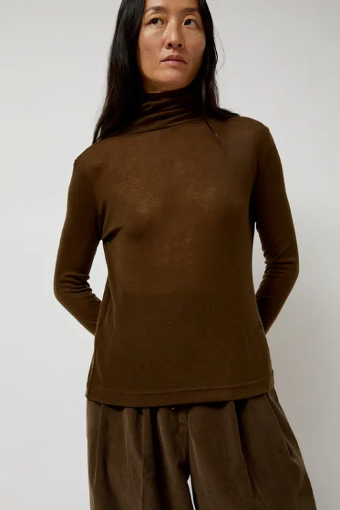 No.6 Store Collections | Tops | Thin Ribbed Roll Neck Top in Brown