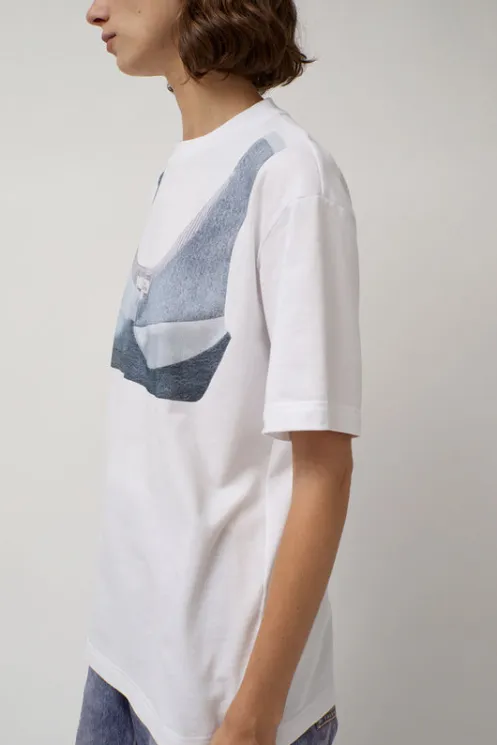 No.6 Store Tops | Clothing | T-Shirt with Augmented Denim Top in White