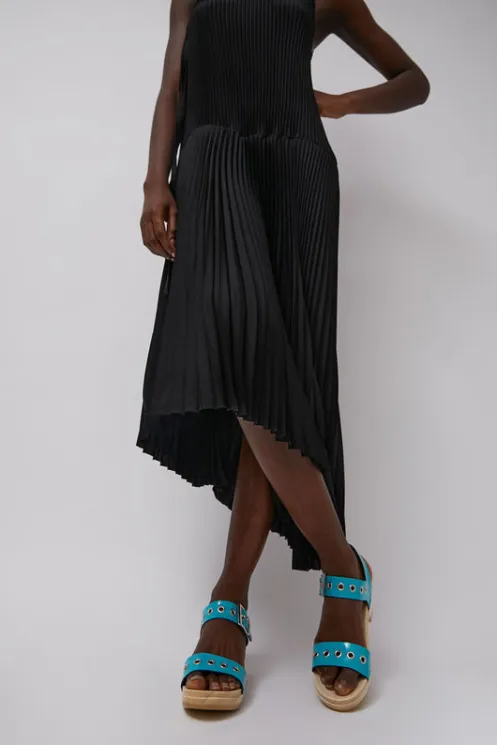 No.6 Store Sale Clogs | Collections | Two Strap Clog on Mid Heel in Turquoise Patent with Eyelets