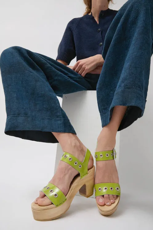 No.6 Store Sale Clogs | Collections | Two Strap Clog on Platform in Apple Patent with Eyelets