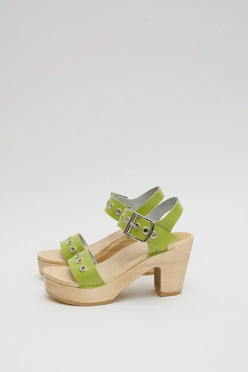 No.6 Store Sale Clogs | Collections | Two Strap Clog on Platform in Apple Patent with Eyelets
