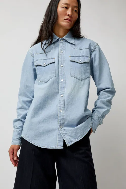 No.6 Store Collections | Denim | Washed Denim Western Shirt in Washed Light Blue