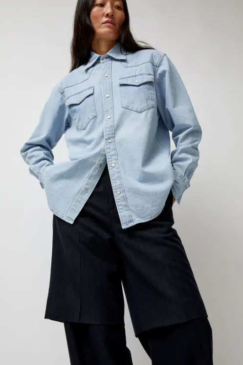 No.6 Store Collections | Denim | Washed Denim Western Shirt in Washed Light Blue